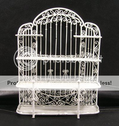 Miniature White Wire Baker's Rack Display Shelf with Matching Chair